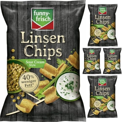 Funny-frisch Linsen Chips Sour Cream Style Chips Cracker 90 gramm x 5 Stück mit Pufai von Generisch