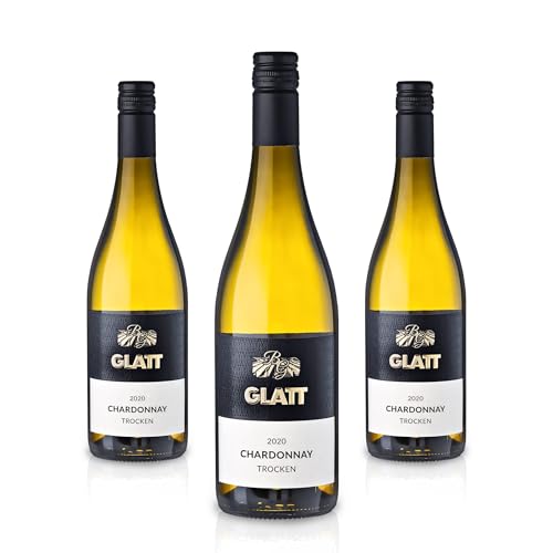 GLATT Chardonnay trocken 2020 | Qualitätswein vom Kaiserstuhl/Baden, Deutschland | Fruchtig Pikant im Geschmack | Weißwein aus der Chardonnay-Traube (3x 0,75L) von WBK Weinbau · Weinkontor Glatt