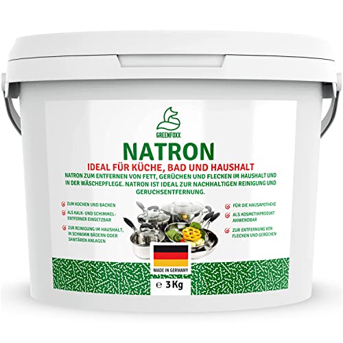 GREENFOXX Natron Pulver (1x 3kg) - Backmittel Triebmittel Backpulver - pH Plus für Pool, Spa & Aquarium, pH Heber, pH Regler, Reiniger für Stein & Gartenmöbel, Töpfe, Backbleche, Wäsche & Polster von Generisch