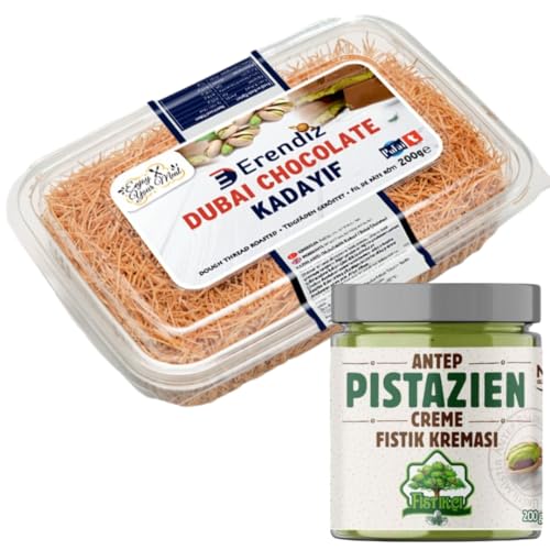 Pufai Gebrauchsfertiger gerösteter Kadayıf für Dubai Schokolade, Geröstet Fertig gerösteter gebrauchsfertig Kadaifi,Teigfäden Engelshaar teigfaden Kataifi 200 Gr mit Anthap Pistazien Creme 200 Gr von Generisch