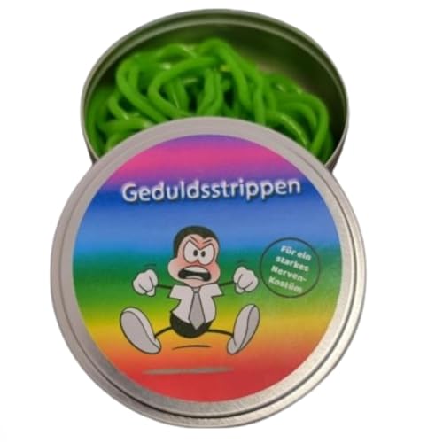 Geduldsstrippen aus der Dose Fruchtgummi Nervennahrung Geschenk zur Entspannung Spaßgeschenk Lustig (Apfelgeschmack) Metalldose von Generisch