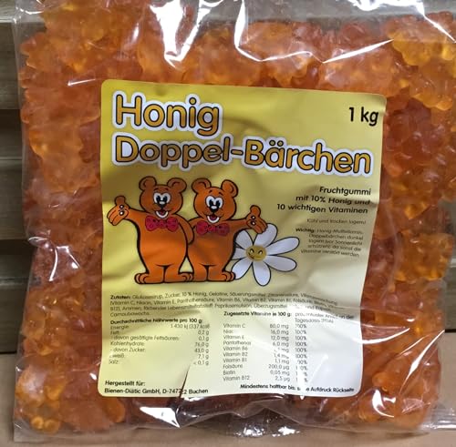 Generisch 1Kg Honig-Gummibärchen Doppelbärchen 10% Honig Gummidoppelbärchen Imker Imkerei Silkes Imkereibedarf Doppel-Bärchen von Generisch