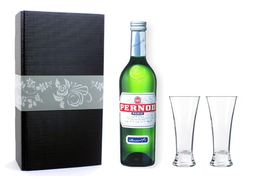 Generisch Pernod Pastis 40% 0,7l Set mit 2 Pastis Gläsern in Geschenkkarton (Farbe: Schwarz) von Generisch