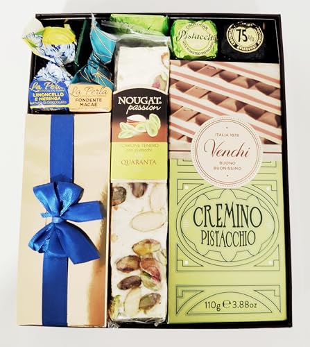 Goufrais Geschenkpackung bestehend aus Goufrais Geschenkpäckchen 150 g, Venchi Schokolade Cremino Pistazie, Tartufo von La perla di Torino, Venchi Pralinen und Softnougat von Generisch