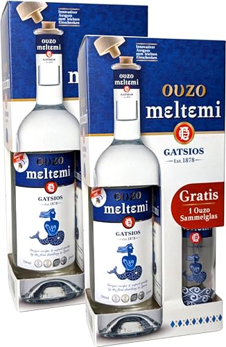 Griechischer Ouzo Meltemi Geschenk Box mit Ouzo Glas (2) von Generisch