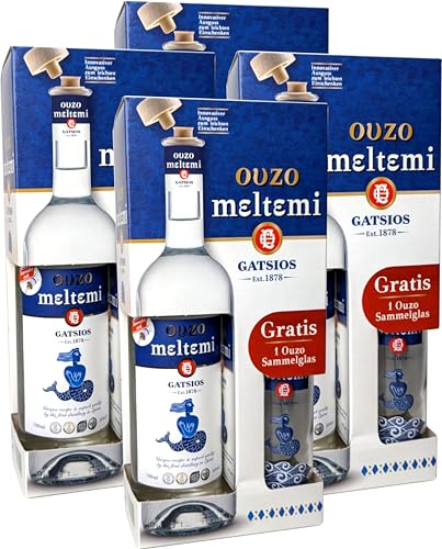 Griechischer Ouzo Meltemi Geschenk Box mit Ouzo Glas (4) von Generisch