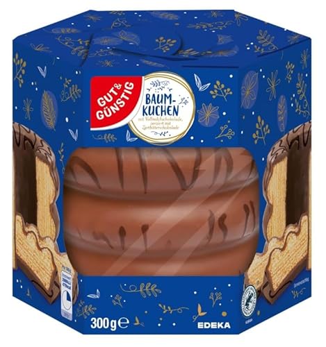 Gut & Günstig Baumkuchen mit Vollmilchschokolade 300g Weihnachtsgebäck Süßigkeiten für Weihnachten Frischer Baumkuchen mit Schokolade von Generisch