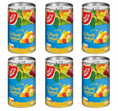 Gut und Günstig Fruchtcocktail Dose 5-Frucht Cocktail leicht gezuckert 6er Pack (6x410g Dose) für Dessers, Kuchen & Gebäck von EDEKA von Generisch