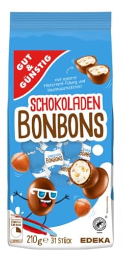 Gut & Günstig Schokobonbons | Vollmilchschokolade mit Milchcreme und Haselnüssen | 210g Schokobons einzeln verpackt Discounter Süßigkeiten für Kinder von Generisch