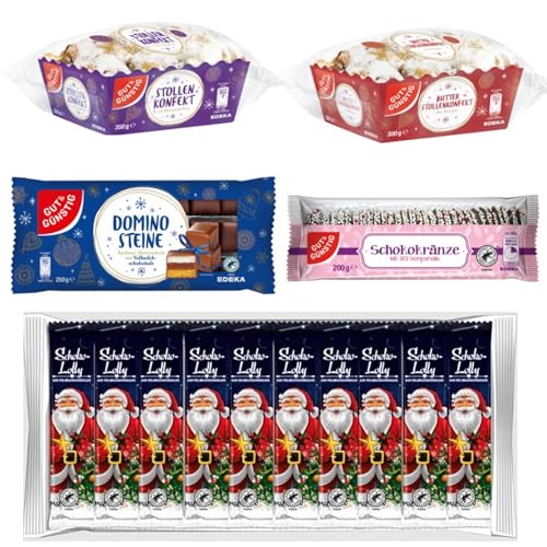 Gut & Günstig Weihnachten Süßigkeiten Set - Stollenkonfekt, Dominosteine, Schokokränze, Weihnachtsmann Schokolade Lollys - Klassiker für Adventszeit Spar-Set von Generisch