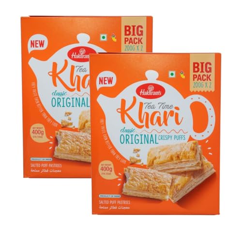 Haldiram's Khari Puffs, Original, Knusprige Gebäckstücke, 2 x 400g Großpackung von Generisch