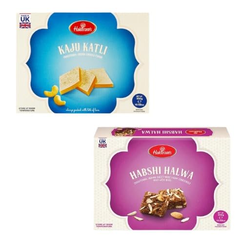 Haldirams Kaju Katli & Habshi Halwa Combo – 2-in-1-Packung indischer Süßigkeiten (2 x 300 g) von Generisch