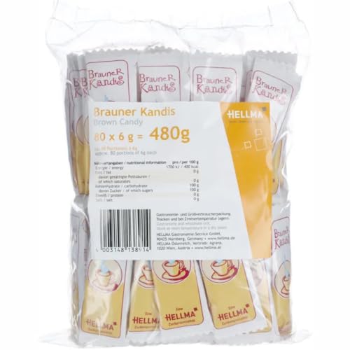 Heelma Zuckersticks Brauner Kandis, Portionsbeutel, brauner Zucker, Kandiszucker 480 Gramm (je 6g, 80 Stück) von Generisch