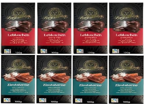 Henry Lambertz Lebkuchen in Zartbitterschokolade und Zimtsterne in Vollmilchschokolade | 8x 100g | Weihnachtsschokolade von Generisch