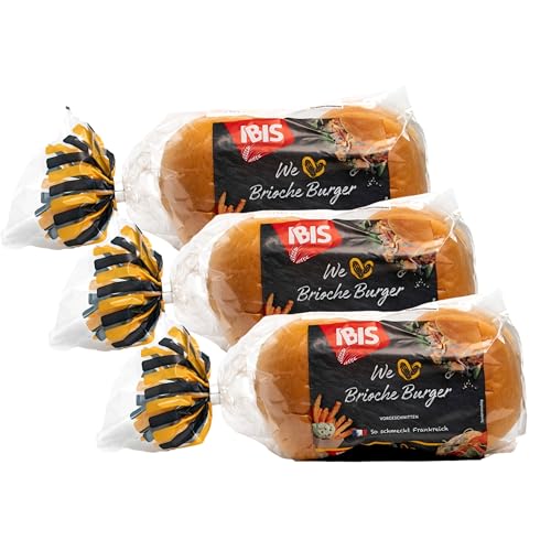 IBIS - 3er Pack Brioche Burger Brötchen "Super Soft" in 200 g Packung - Briochebrötchen (Gesamt 12 Burger-Brötchen) - Original Weizen Burgerbrötchen Softbrötchen direkt aus Frankreich von Generisch