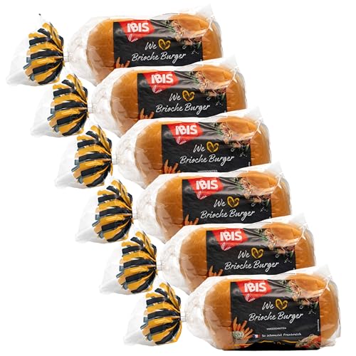 IBIS - 6er Pack Brioche Burger Brötchen "Super Soft" in 200 g Packung - Briochebrötchen (Gesamt 24 Burger-Brötchen) - Original Weizen Burgerbrötchen Softbrötchen direkt aus Frankreich von Generisch