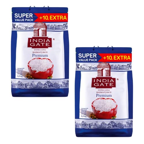 India Gate Premium Basmatireis (Bündel mit 2 x 5 kg) + 10% Extra (Super Value Pack) von Generisch