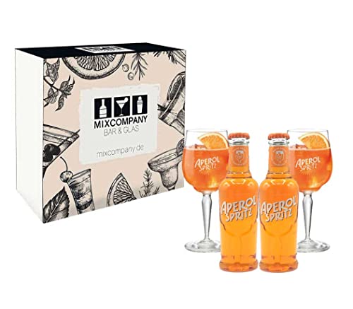 Individuelles Geschenkset mit Aperol Schuber Geschenkset - Aperol Spritz 2x 0,2L (10,5% Vol) + 2x Aperol Gläser/Glas ready to drink Aperitivo/Aperitif- [Enthält Sulfite] von Generisch