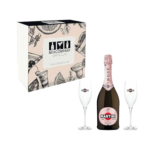 Individuelles Geschenkset mit Martini Rose 0,75L Geschenkset (11,5% vol.) Set inkl. 2 Gläser und Geschenkbox - [Enthält Sulfite] von Generisch