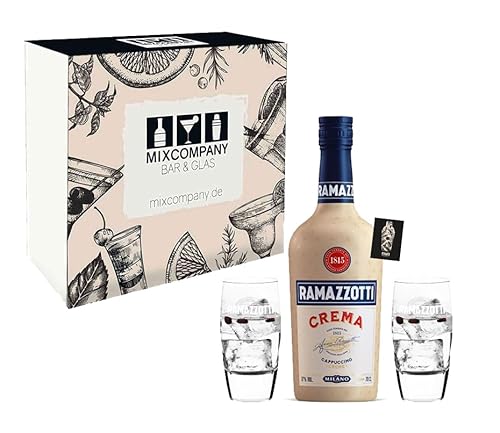 Individuelles Geschenkset mit Ramazzotti x Mixcompany Geschenkset Ramazzotti Crema 1815 Cappuccino Creme 0,7L (17% vol) Cappuccino Likör aus Italien Milano inkl. Ramazzotti Crema 1815 Glas b von Generisch