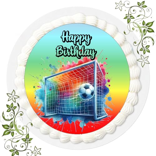 J & G FONDANT Tortenbild, Zuckerbild mit Motiv, Essbares Foto für Torten, Tortenbild, Tortenaufleger Ø 20cm FONDANT Fussball Nr. 100 von Generisch