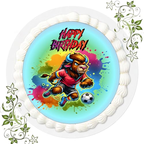 J & G FONDANT Tortenbild, Zuckerbild mit Motiv, Essbares Foto für Torten, Tortenbild, Tortenaufleger Ø 20cm FONDANT Fussball Nr. 94 von Generisch