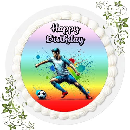 J & G FONDANT Tortenbild, Zuckerbild mit Motiv, Essbares Foto für Torten, Tortenbild, Tortenaufleger Ø 20cm FONDANT Fussball Nr. 95 von Generisch