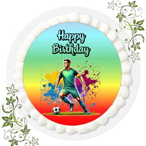 J & G FONDANT Tortenbild, Zuckerbild mit Motiv, Essbares Foto für Torten, Tortenbild, Tortenaufleger Ø 20cm FONDANT Fussball Nr. 96 von Generisch