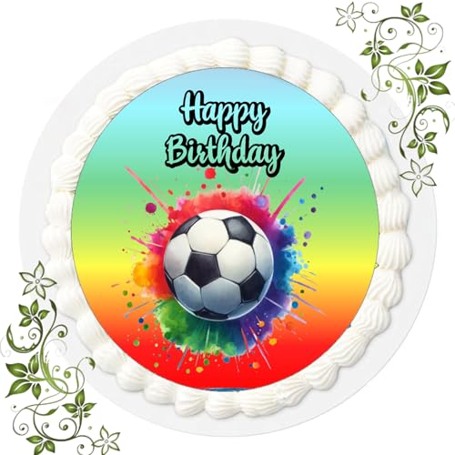 J & G FONDANT Tortenbild, Zuckerbild mit Motiv, Essbares Foto für Torten, Tortenbild, Tortenaufleger Ø 20cm FONDANT Fussball Nr. 99 von Generisch