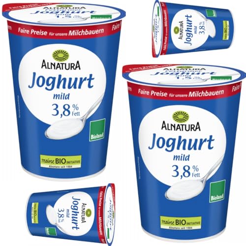 Joghurt Natur Ein milder Joghurt, feincremig mit mindestens 3,8 Prozent Fett 500 Gramm x 4 Stück [Frischegarantie] mit Pufai Grocery von Generisch