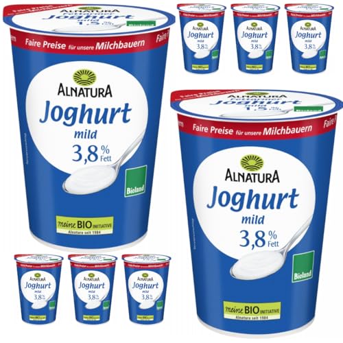 Joghurt Natur Ein milder Joghurt, feincremig mit mindestens 3,8 Prozent Fett 500 Gramm x 8 Stück [Frischegarantie] mit Pufai Grocery von Generisch