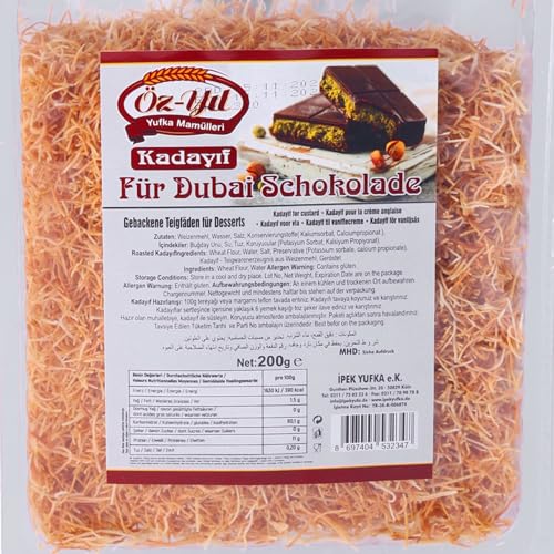 Kadayif Teigfäden Geröstet, Geröstetes Engelshaar Teigfäden für Dubai Schokolade, Türkische Engelshaar Kadayif Teigfäden, Kunafeh Künefe inkl. Rezept zum selbst machen (1 x 200g) von Generisch