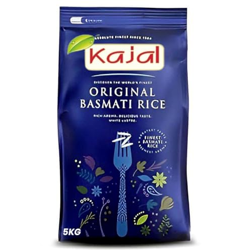 Kajal Basmati Reis 5kg (Extra-Langkörnig, Grüne Packung) – Aromatischer Premium-Reis aus den besten Anbaugebieten – Perfekt für traditionelle Gerichte von Generisch