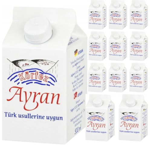 Korfez Joghurtgetränk Ayran Joghurt-Drink Nach Anatolischer Art, Sonderproduktionsgetränk Türkisches Erfrischungsgetränk aus Joghurt und Wasser 500 Mililiter x 12er mit Pufai Grocery [Frischegarantie] von Generisch