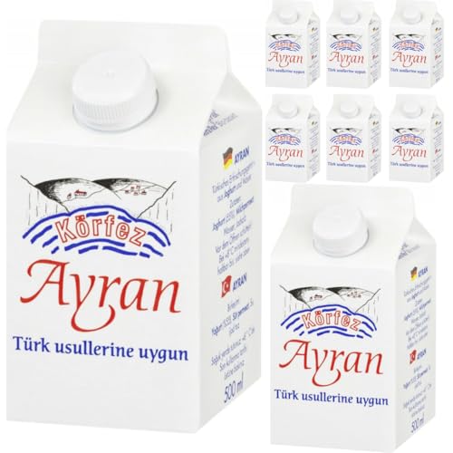 Korfez Joghurtgetränk Ayran Joghurt-Drink Nach Anatolischer Art, Sonderproduktionsgetränk Türkisches Erfrischungsgetränk aus Joghurt und Wasser 500 Mililiter x 8er mit Pufai Grocery [Frischegarantie] von Generisch