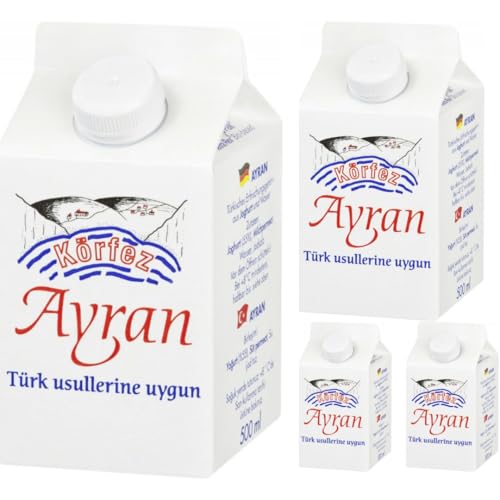 Korfez Joghurtgetränk Ayran anatolischer Joghurt-Drink Nach Anatolischer Art, Sonderproduktionsgetränk 500 Mililiter x 4er mit Pufai Grocery [Frischegarantie] von Generisch