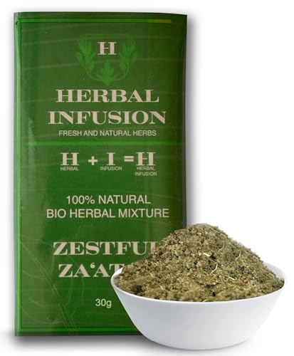 Kräuterblend - Kräutermischung - aus Safran-Krokusblätter, Königskerzenblätter & Himbeerblättern für Kräutertee-Genuss - 30g - Herbal Infusion - 100% Natürliche Kräuter - Zesty Zaatar von Generisch