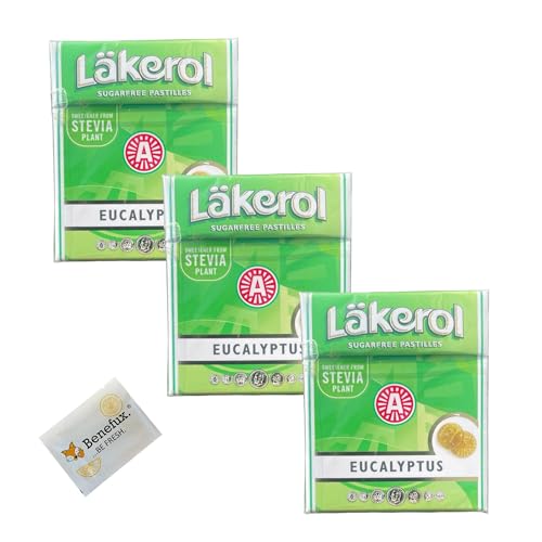 Läkerol Eucalyptus Pastillen Sparpackung 3x 23g + Benefux. Erfrischungstuch von Generisch