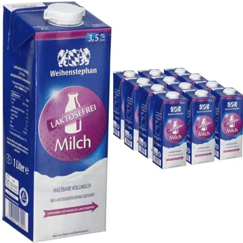 Laktosefrei Milch Weihenstephan fettarme H-Milch 3,5% Fett laktosefrei, je 1 Liter, 12 Stück mit Pufai Grrocery von Generisch