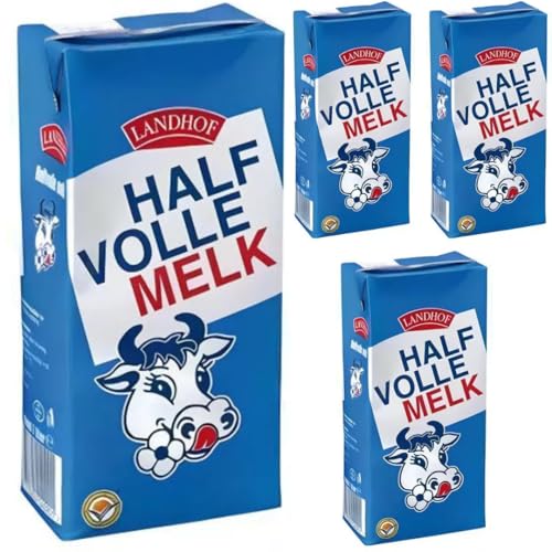 Landhof Holländische Milch Teilentrahmte Milch fettarme Haltbare Milch Teilentrahmte Fett, je 1 Liter, 4 Stück von Generisch