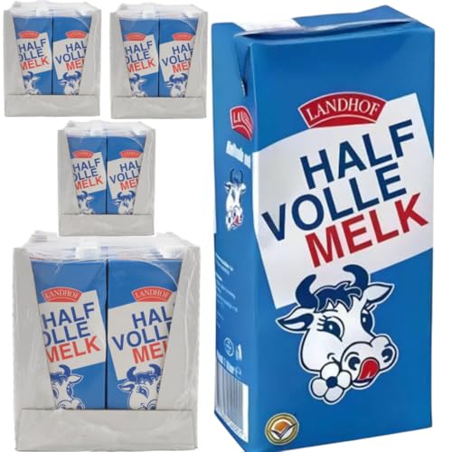 Landhof Holländische Milch Teilentrahmte Milch fettarme Haltbare Milch Teilentrahmte Fett, je 1 Liter, 48 Stück von Generisch