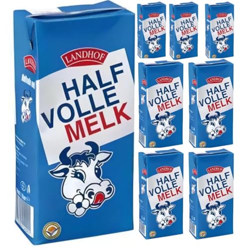 Landhof Holländische Milch Teilentrahmte Milch fettarme Haltbare Milch Teilentrahmte Fett, je 1 Liter, 8 Stück von Generisch