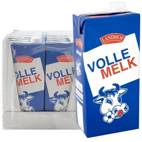 Landhof Holländische Vollfett Milch Teilentrahmte Milch fettarme Haltbare Milch Vollfett Fett, je 1 Liter, 12 Stück von Generisch