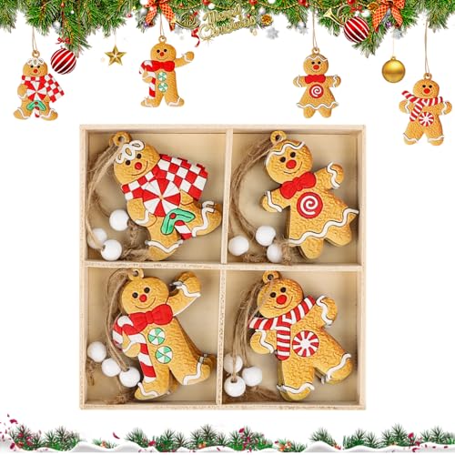 Lebkuchen Weihnachtsbaumschmuck, 12 Stück Christbaumschmuck Lebkuchen,Weihnachtsschmuck, Candy Cane Dekoration Hängende Lebkuchenmann Weihnachtsbaum Dekoration (Holz) von Generisch