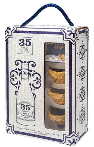 Licor 35 Pastel de Nata Likör aus Portugal in verschidenenen Varianten (0,70L Flasche + 3 Faiança Gläser + Chocolade) von Generisch