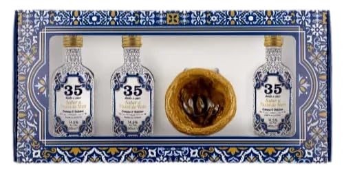 Licor 35 Pastel de Nata Likör aus Portugal in verschidenenen Varianten (3 x 50ml + Faiança Glas) von Generisch