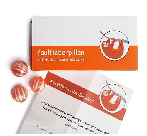 Liebeskummerpillen "Faulfieberpillen" | 25 g Fruchtbonbons mit Orangegeschmack und einem witzigen Beipackzettel mit Aufschieberitisblocker | Geschenk für Faulis Humorvolle Geschenkidee von Generisch