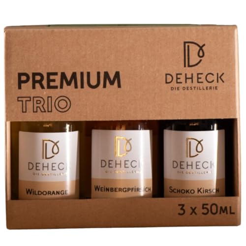 Likör Set 3x 50 ml fruchtige Liköre | Frucht-Likör von Deheck in 3 Varianten | 3x Fruchtlikör (Orangen-Likör, Pfirsich-Likör, Schoko-Kirsch-Likör) von Generisch