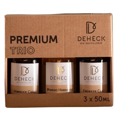 Likör Set 3x 50 ml scharfe Liköre | Chili-Likör von Deheck in 3 Varianten | 3x Fruchtlikör (Erdbeer-Likör, Himbeer-Likör, Mango-Likör) von Generisch