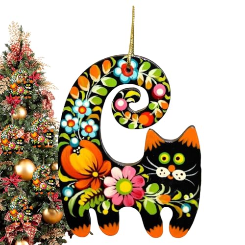 Lustige Handgezeichnete Katze Weihnachtsdekorationen, 5pcs Handbemalte Weihnachts-Katzendekorationen, Handgefertigte Hölzerne Holz Kreative Süße Weihnachtsschmuck Für Katzenliebhaber Geschenk von Generisch